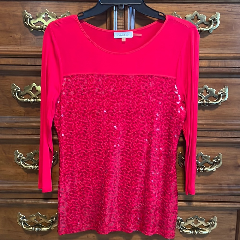 Calvin Klein red sequin top